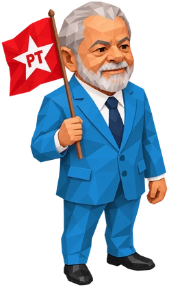 Lula com a bandeira do PT em estilo low poly