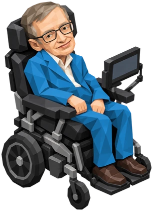 Stephen Hawking em sua cadeira de rodas motorizada em estilo low poly